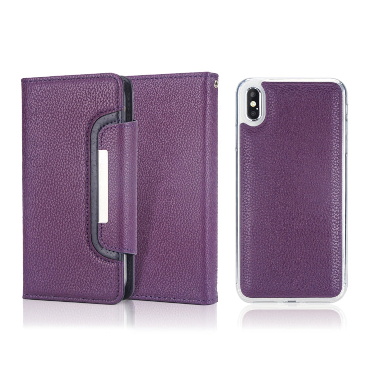 For iPhone XS Max Litchi Texture Horizontal Flip Buckle Detachable Magnetic PU Leather Case with Card Slots & Wallet & Photo Frame