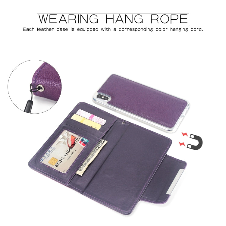 For iPhone XS Max Litchi Texture Horizontal Flip Buckle Detachable Magnetic PU Leather Case with Card Slots & Wallet & Photo Frame