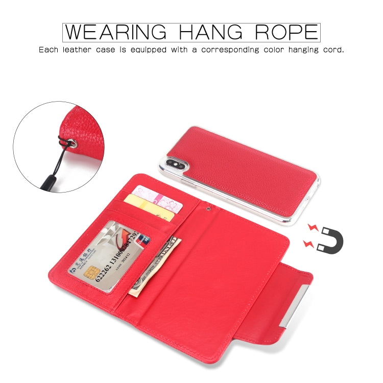 For iPhone XS Max Litchi Texture Horizontal Flip Buckle Detachable Magnetic PU Leather Case with Card Slots & Wallet & Photo Frame