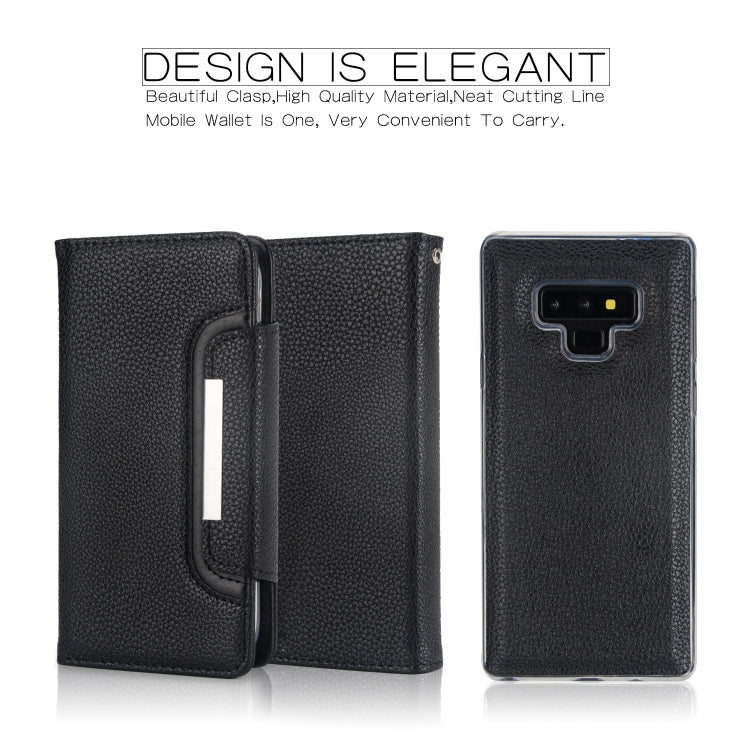 For Samsung Galaxy Note9 Litchi Texture Horizontal Flip Buckle Detachable Magnetic PU Leather Case with Card Slots & Wallet & Photo Frame