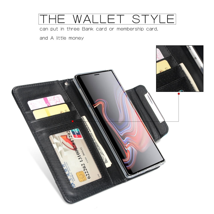 For Samsung Galaxy Note9 Litchi Texture Horizontal Flip Buckle Detachable Magnetic PU Leather Case with Card Slots & Wallet & Photo Frame