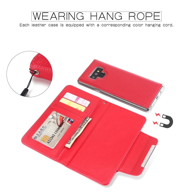 For Samsung Galaxy Note9 Litchi Texture Horizontal Flip Buckle Detachable Magnetic PU Leather Case with Card Slots & Wallet & Photo Frame