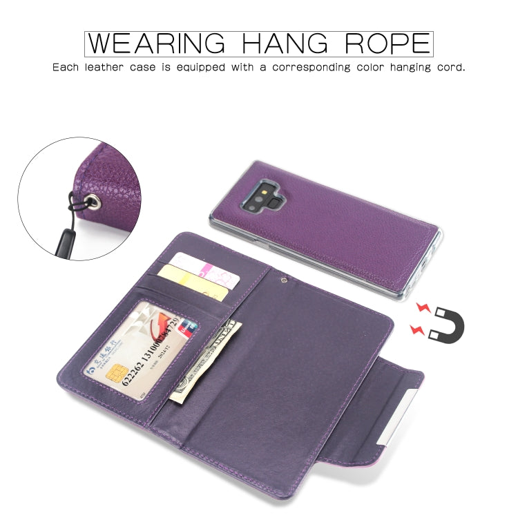For Samsung Galaxy Note9 Litchi Texture Horizontal Flip Buckle Detachable Magnetic PU Leather Case with Card Slots & Wallet & Photo Frame