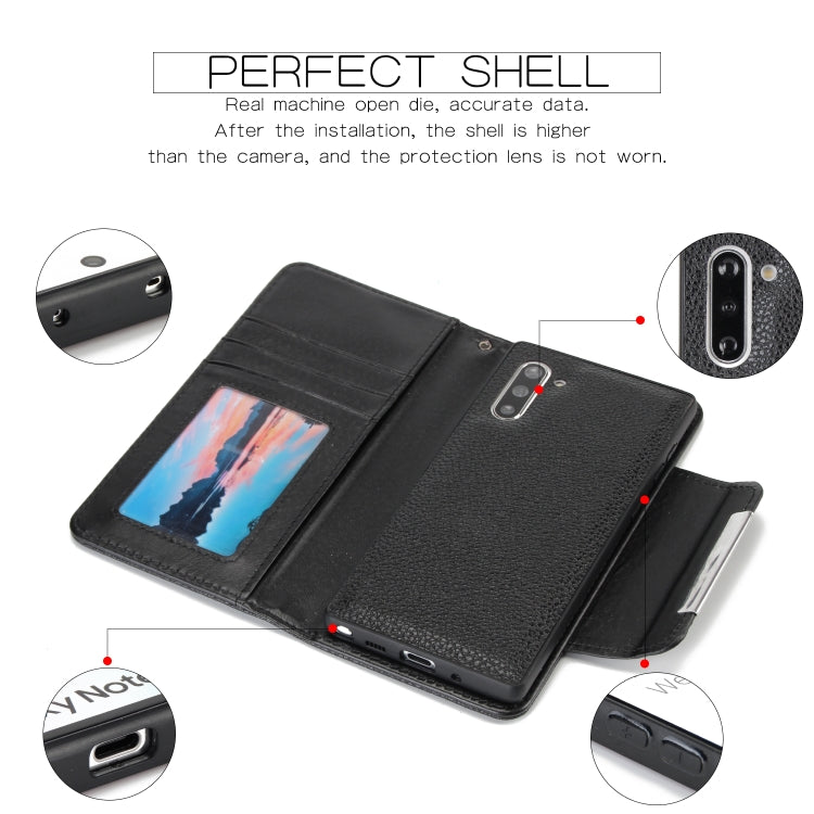 For Samsung Galaxy Note10 / Note10 5G Litchi Texture Horizontal Flip Buckle Detachable Magnetic PU Leather Case with Card Slots & Wallet & Photo Frame
