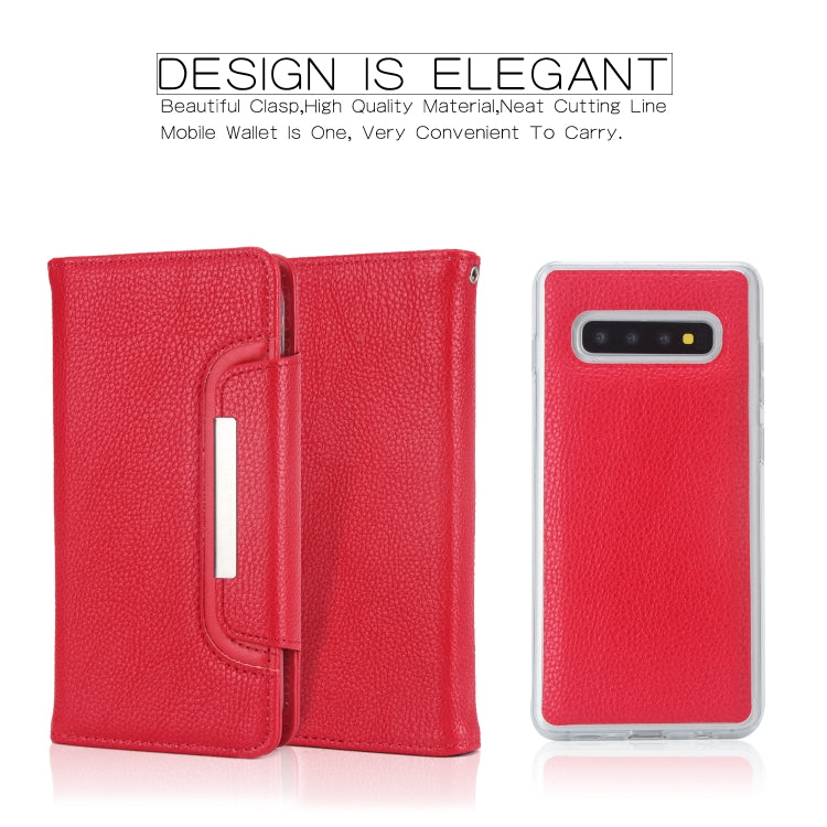 For Samsung Galaxy S10 Litchi Texture Horizontal Flip Buckle Detachable Magnetic PU Leather Case with Card Slots & Wallet & Photo Frame