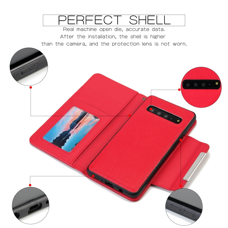 For Samsung Galaxy S10 5G Litchi Texture Horizontal Flip Buckle Detachable Magnetic PU Leather Case with Card Slots & Wallet & Photo Frame