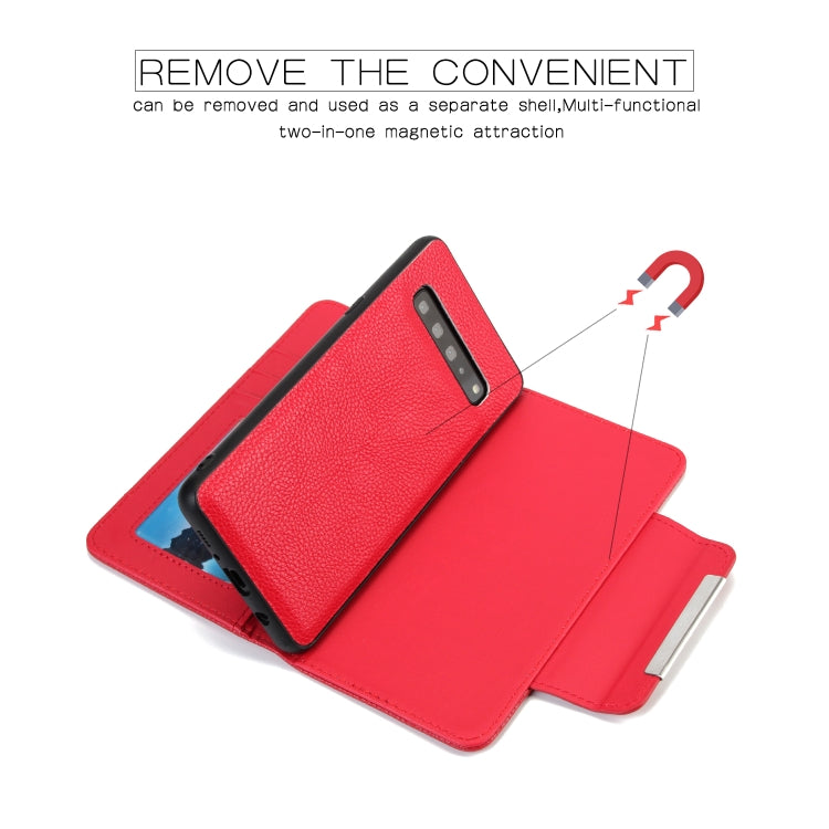 For Samsung Galaxy S10 5G Litchi Texture Horizontal Flip Buckle Detachable Magnetic PU Leather Case with Card Slots & Wallet & Photo Frame