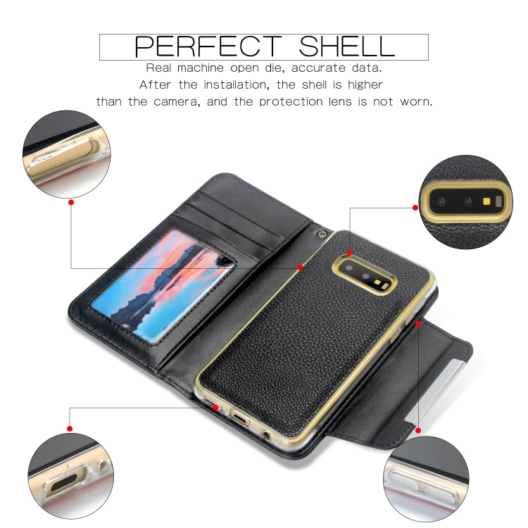 For Samsung Galaxy S10e Litchi Texture Horizontal Flip Buckle Detachable Magnetic PU Leather Case with Card Slots & Wallet & Photo Frame