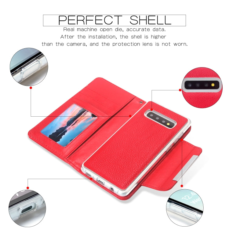 For Samsung Galaxy S10+ Litchi Texture Horizontal Flip Buckle Detachable Magnetic PU Leather Case with Card Slots & Wallet & Photo Frame