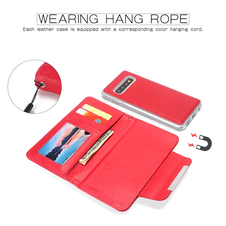 For Samsung Galaxy S10+ Litchi Texture Horizontal Flip Buckle Detachable Magnetic PU Leather Case with Card Slots & Wallet & Photo Frame