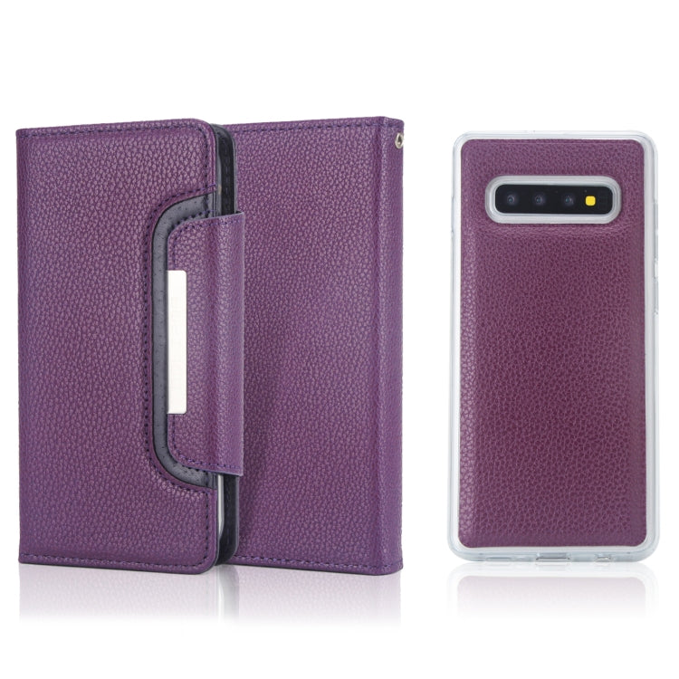 For Samsung Galaxy S10+ Litchi Texture Horizontal Flip Buckle Detachable Magnetic PU Leather Case with Card Slots & Wallet & Photo Frame