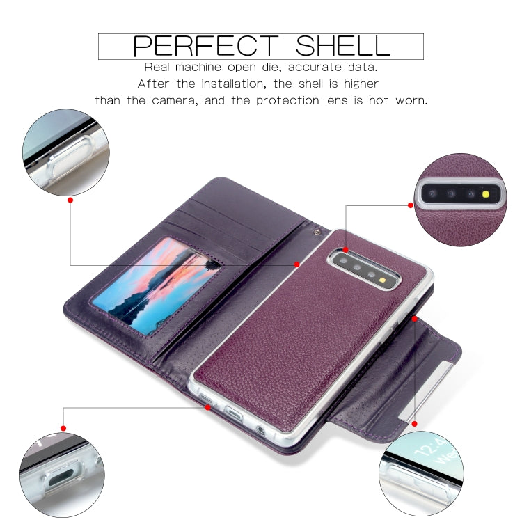 For Samsung Galaxy S10+ Litchi Texture Horizontal Flip Buckle Detachable Magnetic PU Leather Case with Card Slots & Wallet & Photo Frame