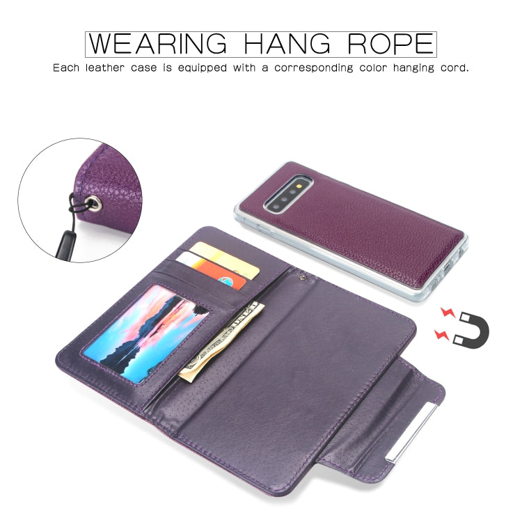 For Samsung Galaxy S10+ Litchi Texture Horizontal Flip Buckle Detachable Magnetic PU Leather Case with Card Slots & Wallet & Photo Frame