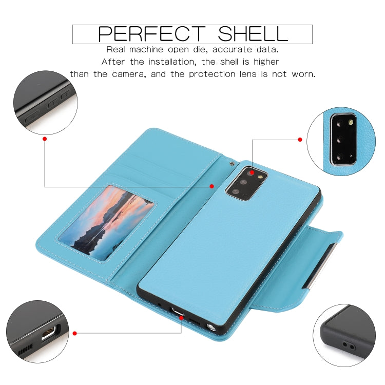 For Samsung Galaxy S20 FE Litchi Texture Horizontal Flip Buckle Detachable Magnetic PU Leather Case with Card Slots & Wallet & Photo Frame