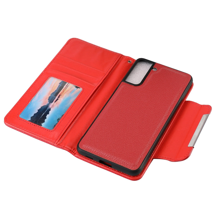 For Samsung Galaxy S21 5G Litchi Texture Horizontal Flip Buckle Detachable Magnetic PU Leather Case with Card Slots & Wallet & Photo Frame