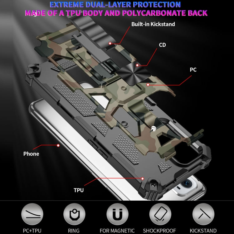 For OPPO A74 / A93 5G Camouflage Armor Shockproof TPU + PC Magnetic Protective Case with Holder