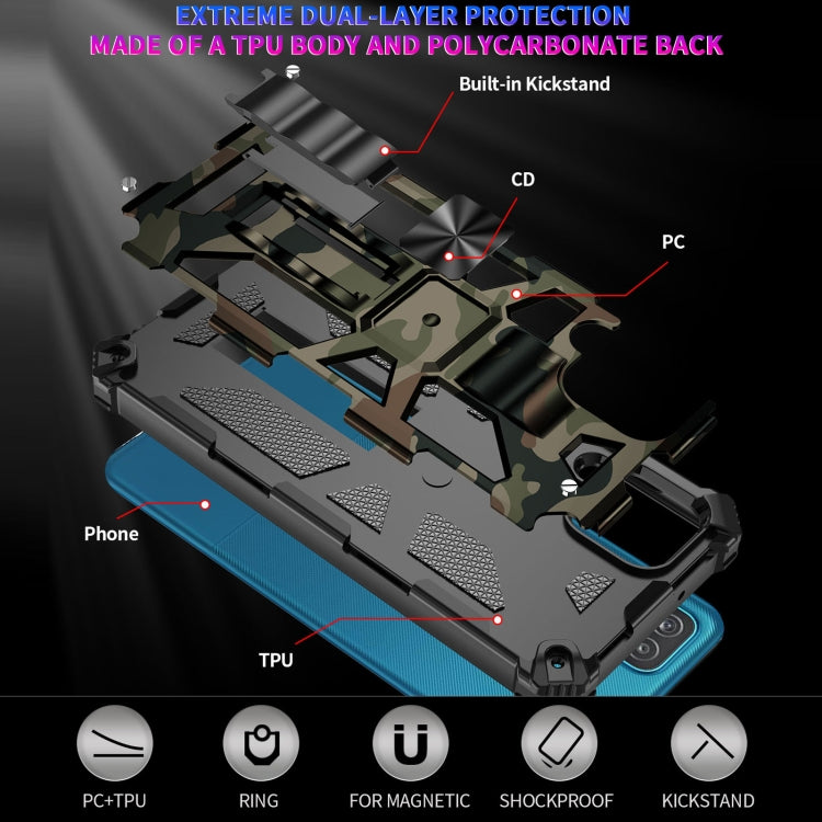 For Samsung Galaxy A42 Camouflage Armor Shockproof TPU + PC Magnetic Protective Case with Holder