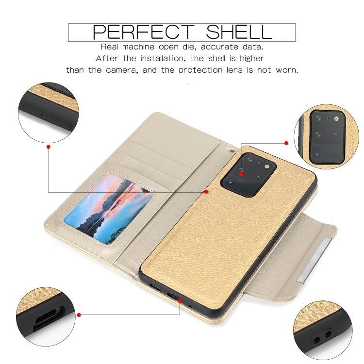 For Samsung Galaxy S20 Ultra Litchi Texture Horizontal Flip Buckle Detachable Magnetic PU Leather Case with Card Slots & Wallet & Photo Frame