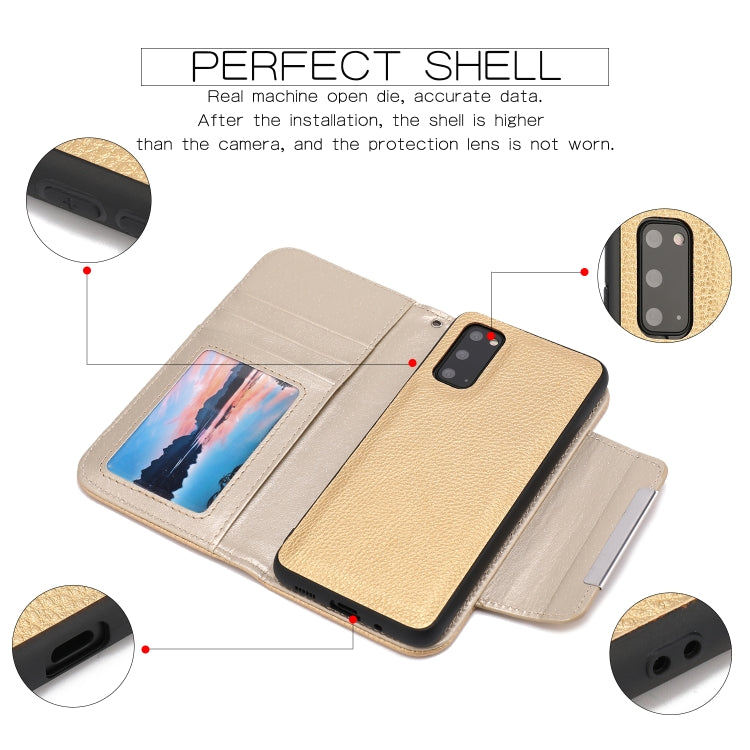 For Samsung Galaxy S20 Litchi Texture Horizontal Flip Buckle Detachable Magnetic PU Leather Case with Card Slots & Wallet & Photo Frame