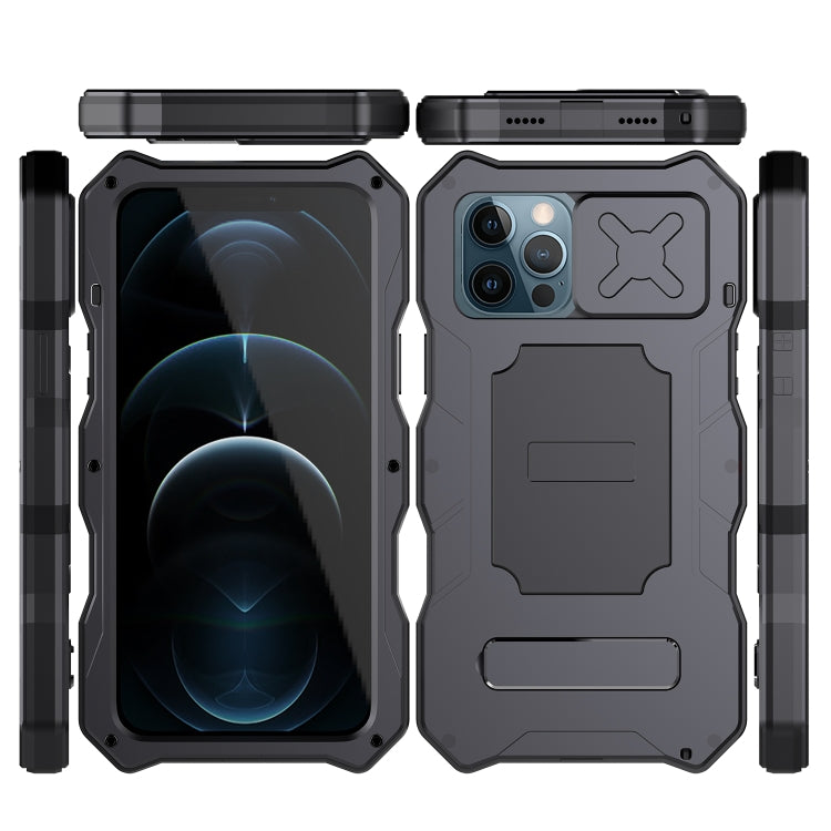 For iPhone 12 / 12 Pro Aluminum Alloy + Silicone Anti-dust Full Body Protection with Holder