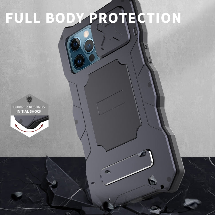 For iPhone 12 / 12 Pro Aluminum Alloy + Silicone Anti-dust Full Body Protection with Holder