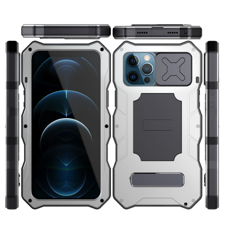 For iPhone 12 / 12 Pro Aluminum Alloy + Silicone Anti-dust Full Body Protection with Holder
