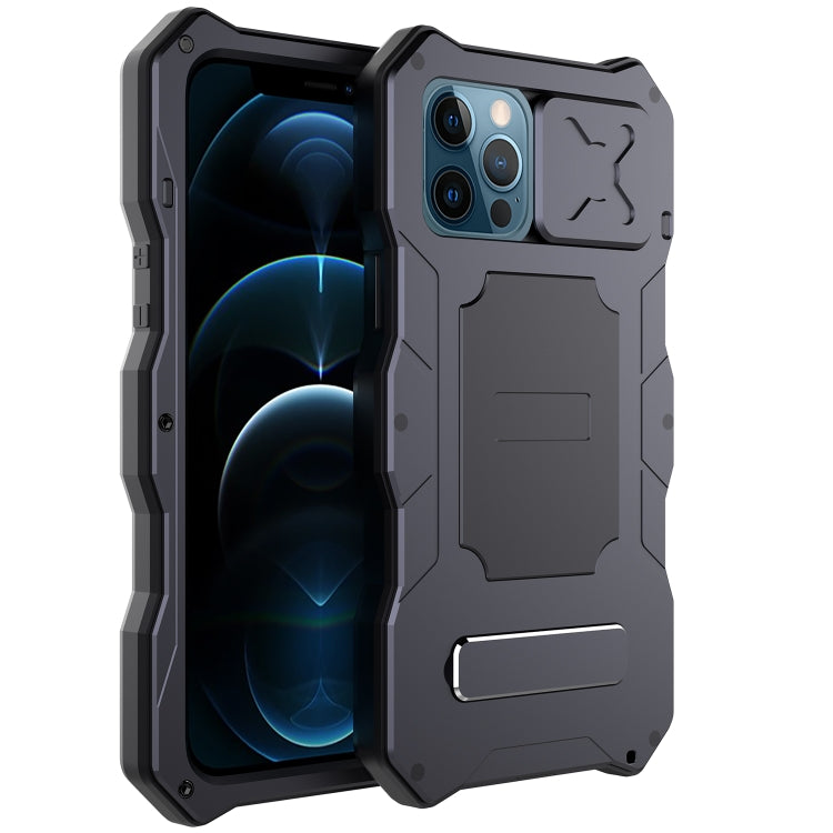For iPhone 12 Pro Max Aluminum Alloy + Silicone Anti-dust Full Body Protection with Holder