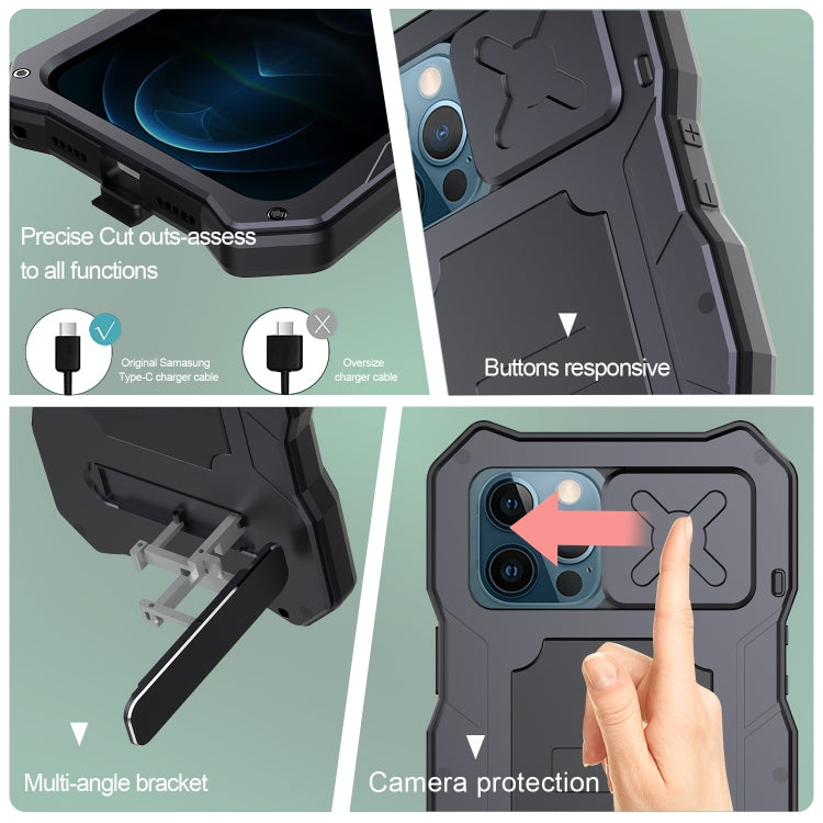 For iPhone 12 Pro Max Aluminum Alloy + Silicone Anti-dust Full Body Protection with Holder