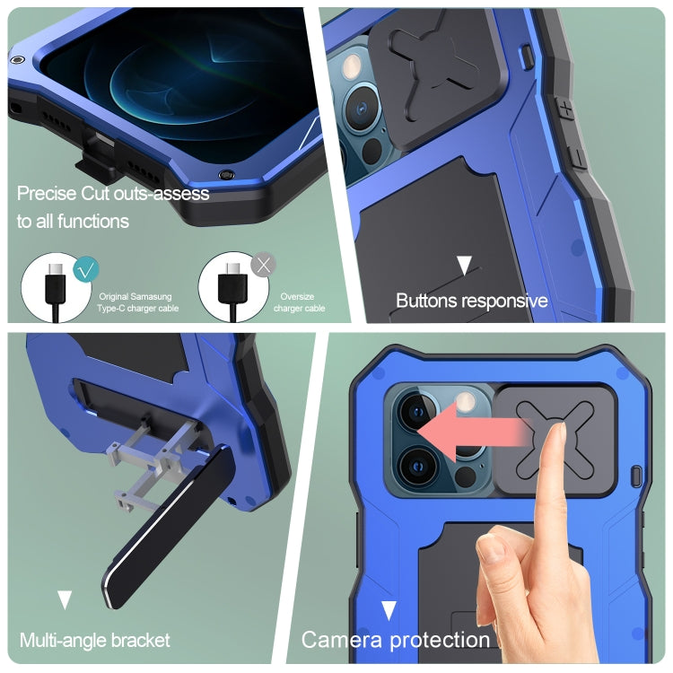 For iPhone 12 Pro Max Aluminum Alloy + Silicone Anti-dust Full Body Protection with Holder