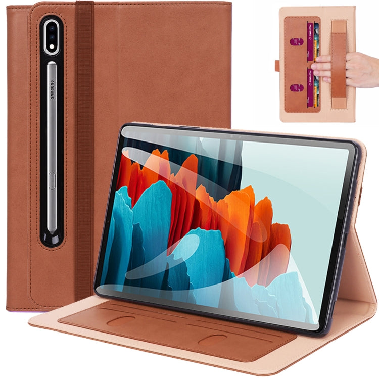 For Samsung Galaxy Tab S8 / Galaxy Tab S7 / T870 Business Retro PU Horizontal Flip Leather Case with Holder & Card Slots & Hand Strap