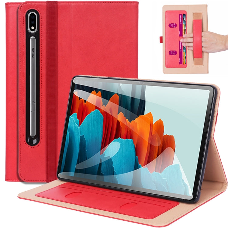 For Samsung Galaxy Tab S8 / Galaxy Tab S7 / T870 Business Retro PU Horizontal Flip Leather Case with Holder & Card Slots & Hand Strap