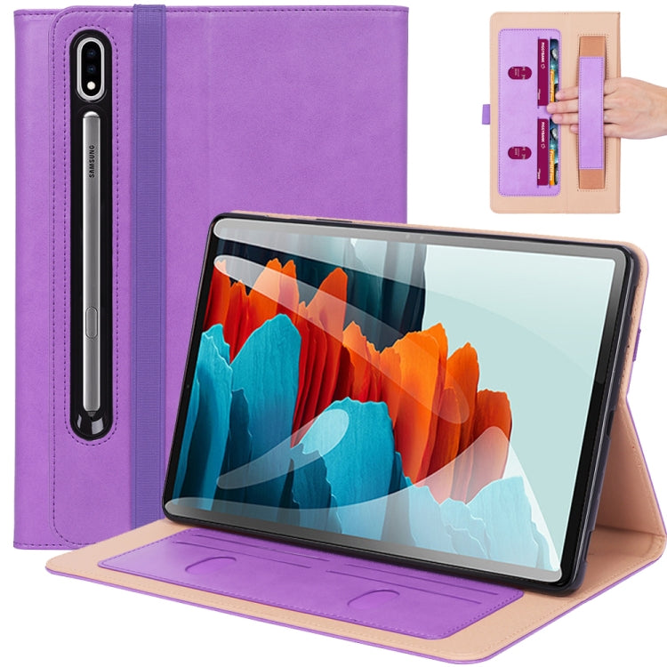 For Samsung Galaxy Tab S8 / Galaxy Tab S7 / T870 Business Retro PU Horizontal Flip Leather Case with Holder & Card Slots & Hand Strap