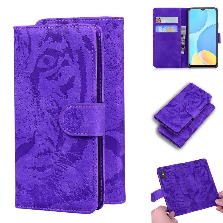 For OPPO A15 / A15S Tiger Embossing Pattern Horizontal Flip Leather Case with Holder & Card Slots & Wallet