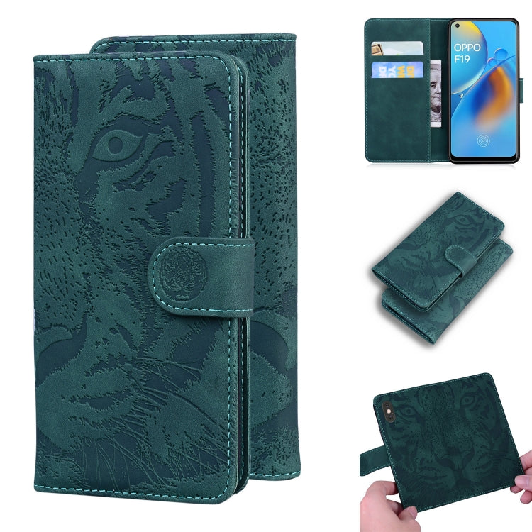 For OPPO A74 4G / F19 4G Tiger Embossing Pattern Horizontal Flip Leather Case with Holder & Card Slots & Wallet