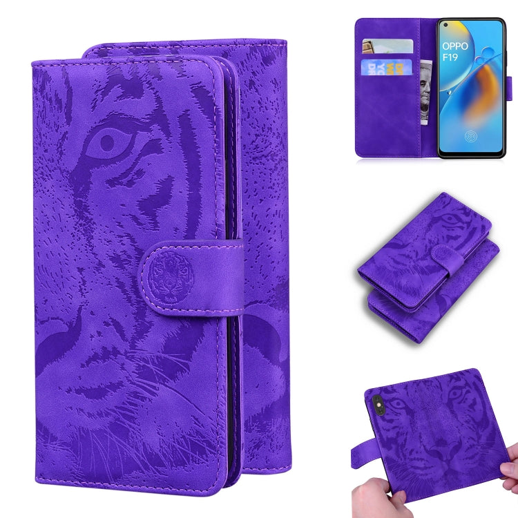 For OPPO A74 4G / F19 4G Tiger Embossing Pattern Horizontal Flip Leather Case with Holder & Card Slots & Wallet