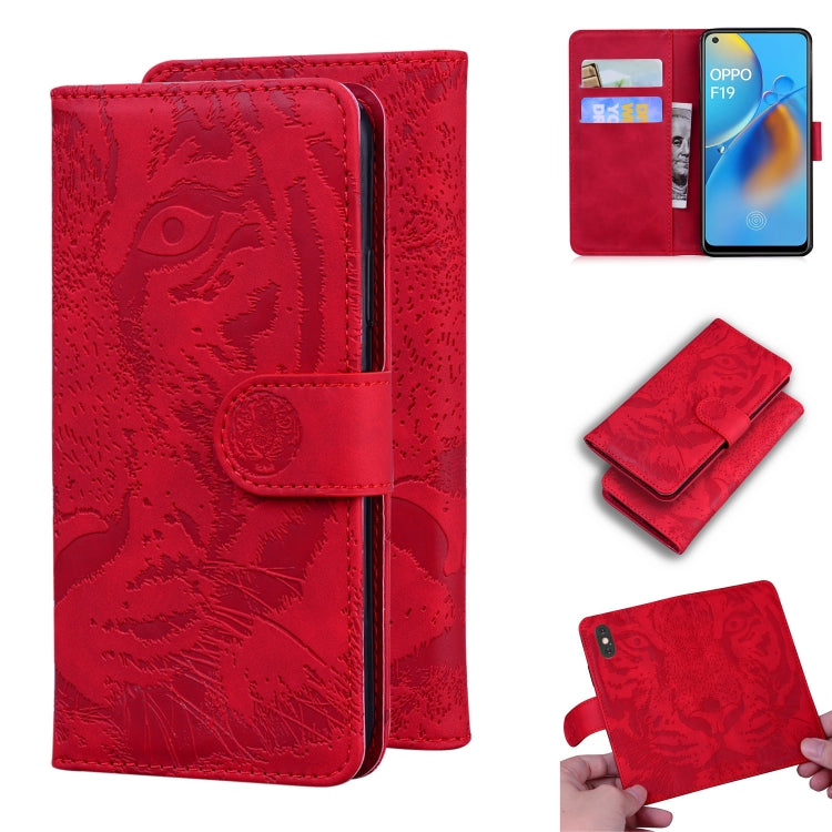 For OPPO A74 4G / F19 4G Tiger Embossing Pattern Horizontal Flip Leather Case with Holder & Card Slots & Wallet