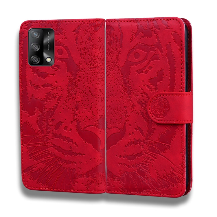 For OPPO A74 4G / F19 4G Tiger Embossing Pattern Horizontal Flip Leather Case with Holder & Card Slots & Wallet