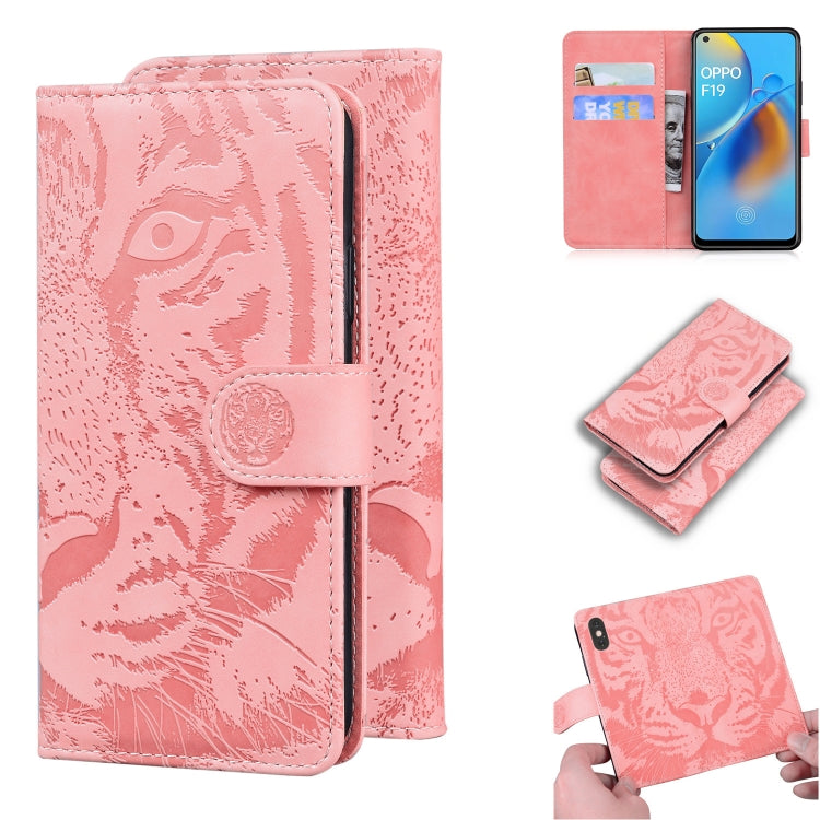 For OPPO A74 4G / F19 4G Tiger Embossing Pattern Horizontal Flip Leather Case with Holder & Card Slots & Wallet