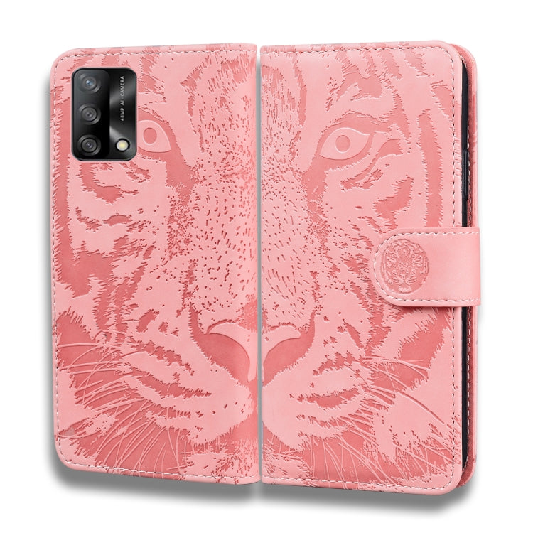 For OPPO A74 4G / F19 4G Tiger Embossing Pattern Horizontal Flip Leather Case with Holder & Card Slots & Wallet