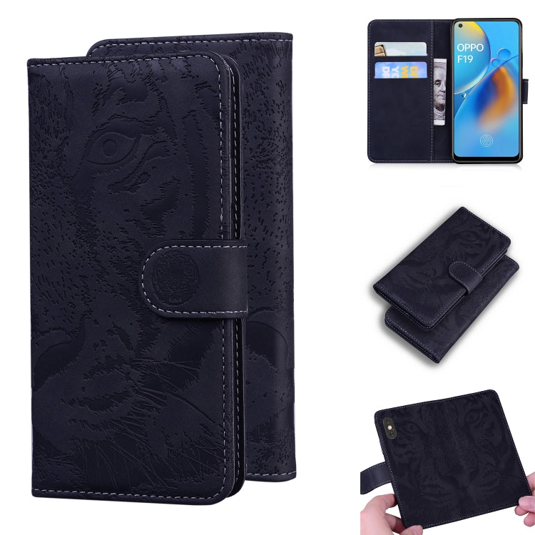 For OPPO A74 4G / F19 4G Tiger Embossing Pattern Horizontal Flip Leather Case with Holder & Card Slots & Wallet