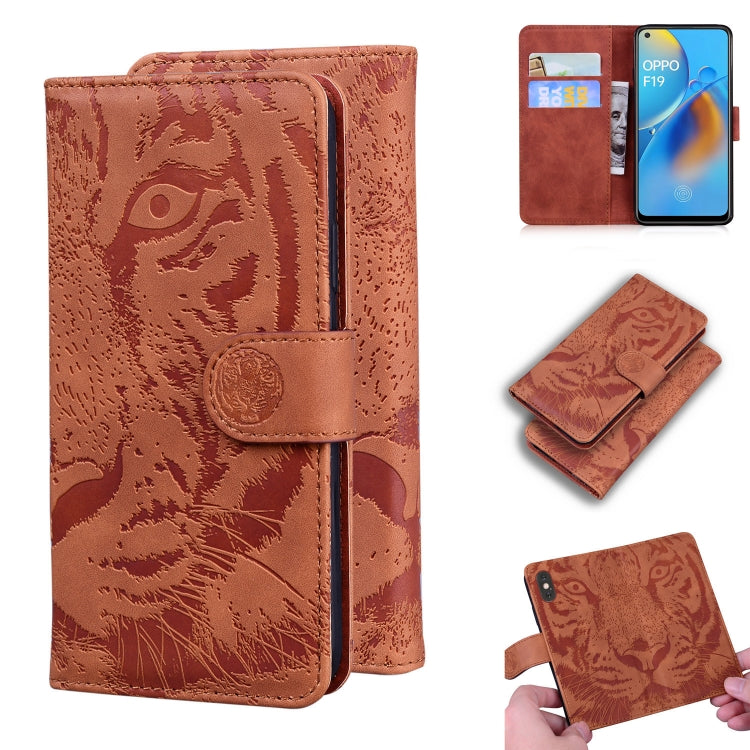 For OPPO A74 4G / F19 4G Tiger Embossing Pattern Horizontal Flip Leather Case with Holder & Card Slots & Wallet