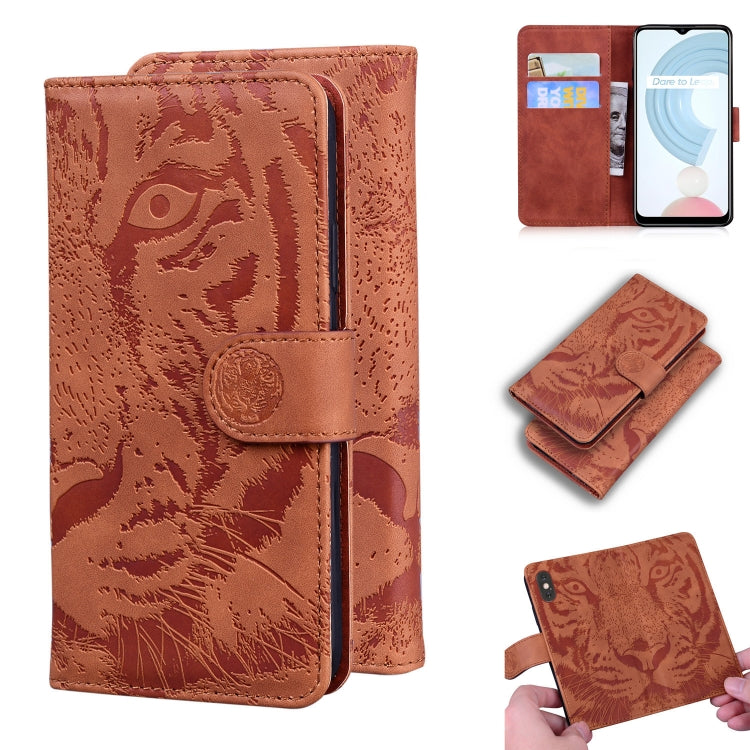 For OPPO Realme C21 Tiger Embossing Pattern Horizontal Flip Leather Case with Holder & Card Slots & Wallet