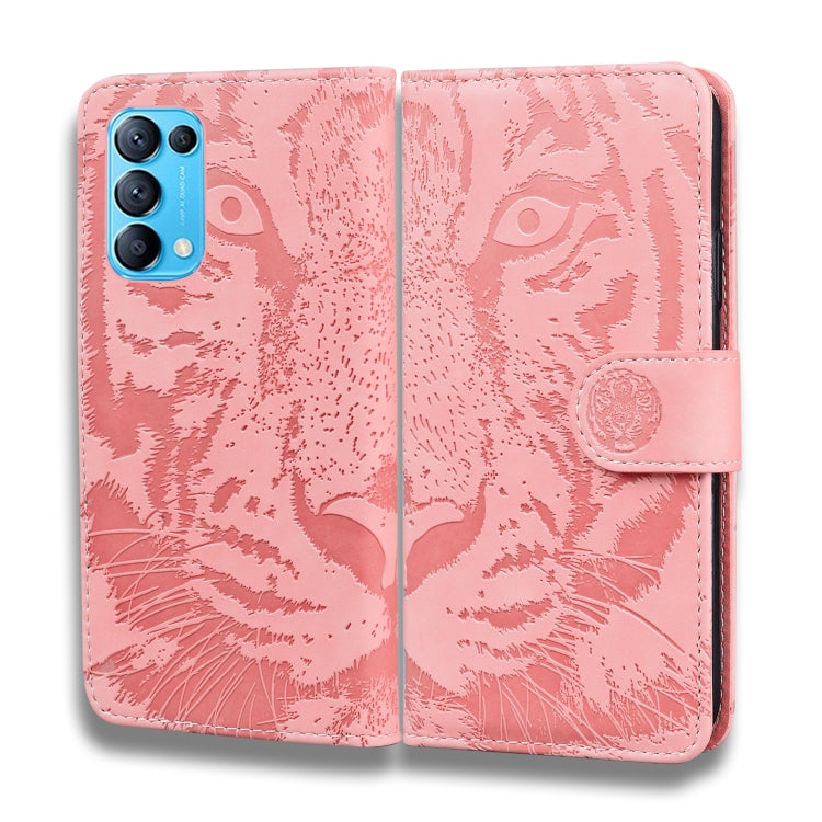 For OPPO Reno 5 4G / Reno 5 5G Tiger Embossing Pattern Horizontal Flip Leather Case with Holder & Card Slots & Wallet