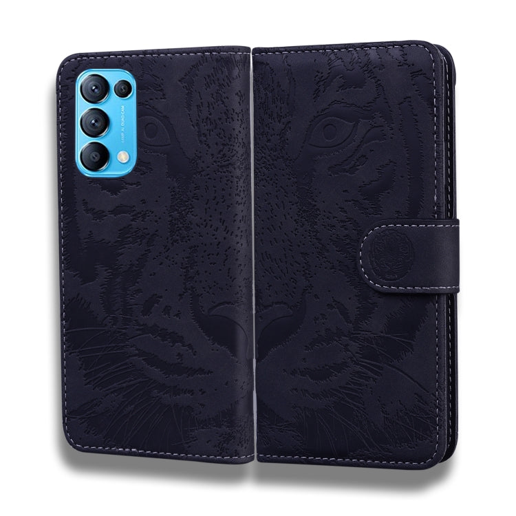 For OPPO Reno 5 4G / Reno 5 5G Tiger Embossing Pattern Horizontal Flip Leather Case with Holder & Card Slots & Wallet
