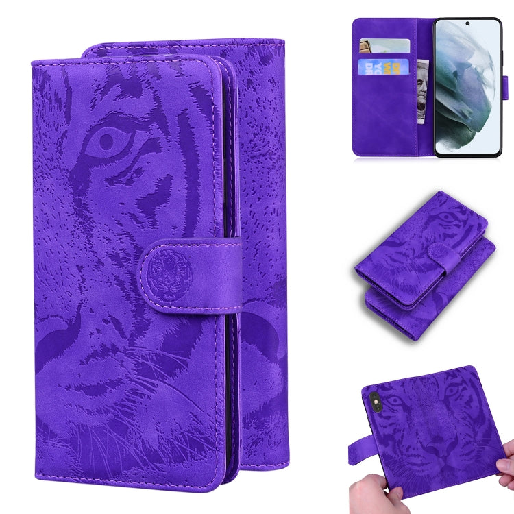For Samsung Galaxy S21 FE Tiger Embossing Pattern Horizontal Flip Leather Case with Holder & Card Slots & Wallet