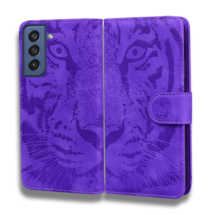 For Samsung Galaxy S21 FE Tiger Embossing Pattern Horizontal Flip Leather Case with Holder & Card Slots & Wallet