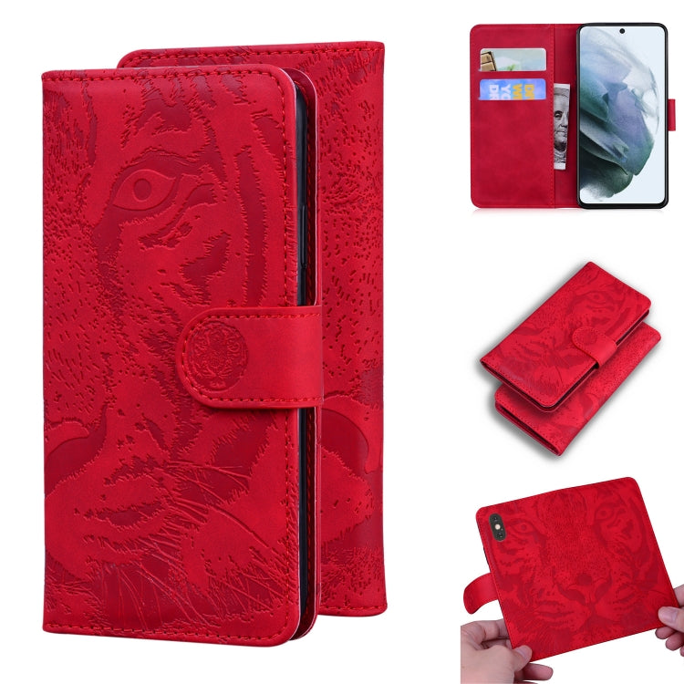 For Samsung Galaxy S21 FE Tiger Embossing Pattern Horizontal Flip Leather Case with Holder & Card Slots & Wallet
