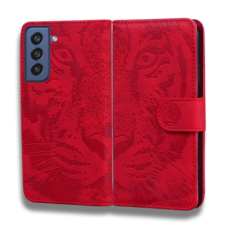 For Samsung Galaxy S21 FE Tiger Embossing Pattern Horizontal Flip Leather Case with Holder & Card Slots & Wallet