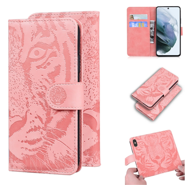 For Samsung Galaxy S21 FE Tiger Embossing Pattern Horizontal Flip Leather Case with Holder & Card Slots & Wallet