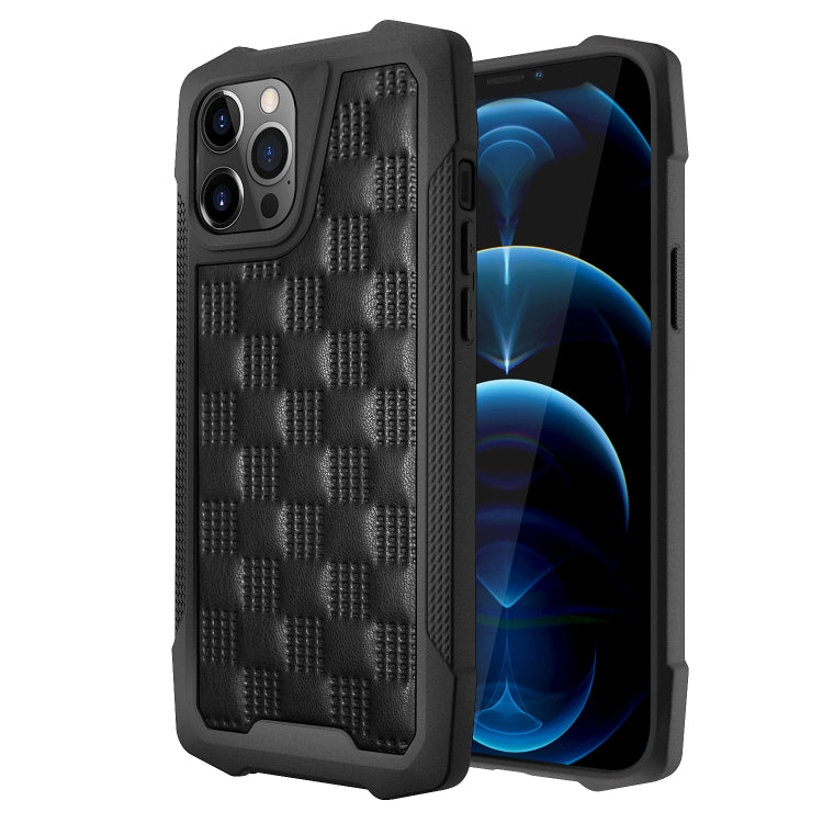 For iPhone 12 / 12 Pro 3D Embossed PU + PC + TPU Skidproof Shockproof Case